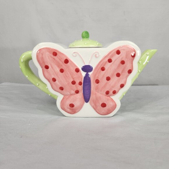 Ellen Krans Butterfly Teapot Coynes & Co 2003 Pink Purple Green Collectable - Picture 1 of 12
